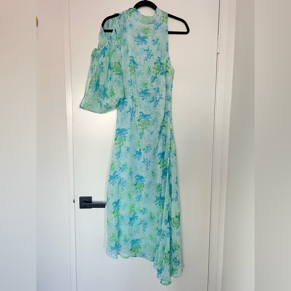 Lost Ink Blue Printed Floral One-Shoulder Dress